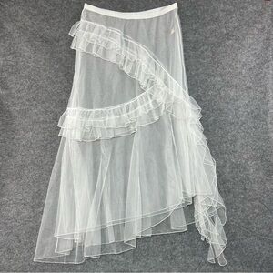 Free People Strike A Pose Half Slip Skirt M Ruffles Tulle Mesh Asymmetrical NWOT